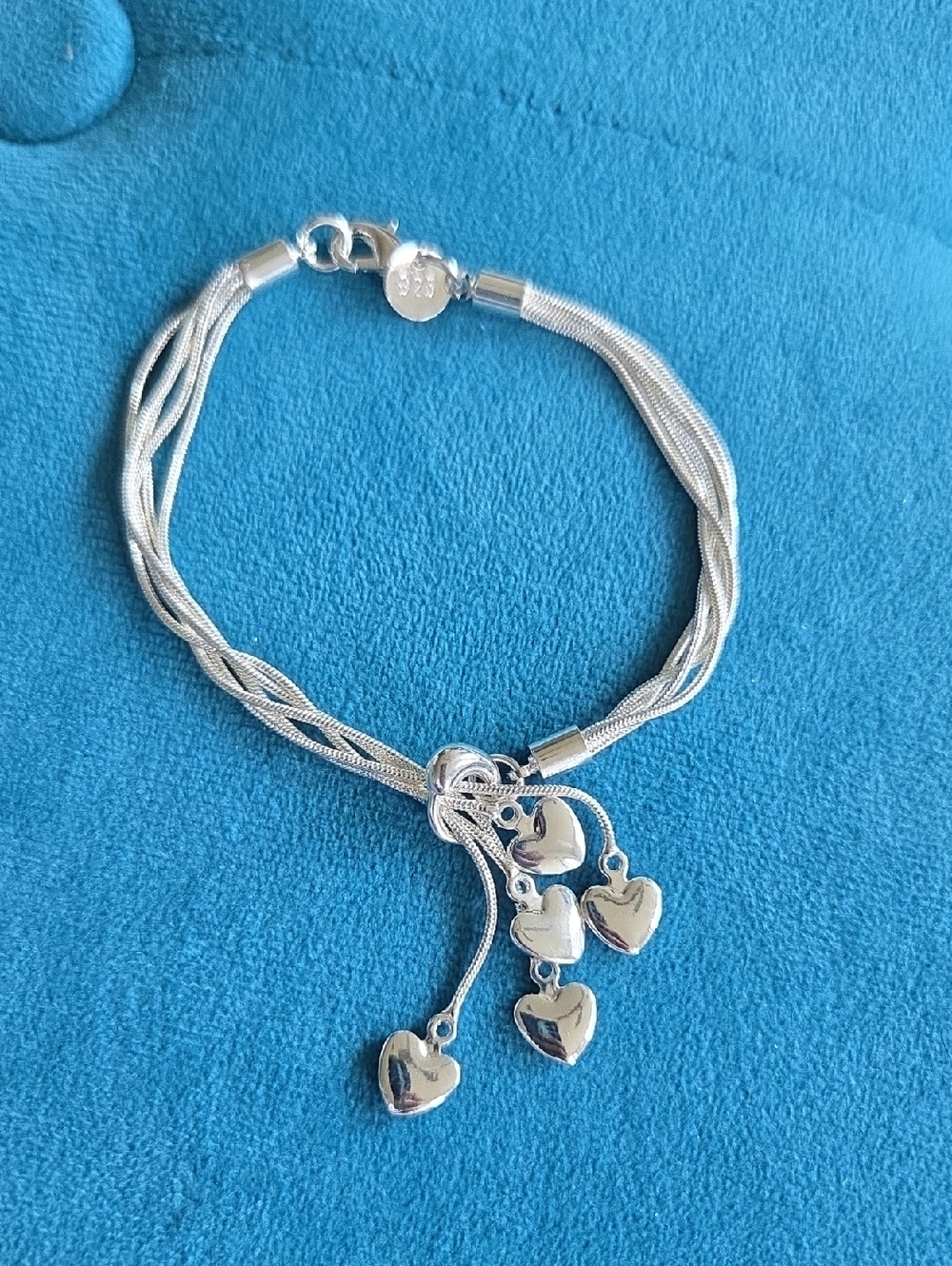 Sterling Silver Heart Charm Multi-Strand Bracelet - Silver